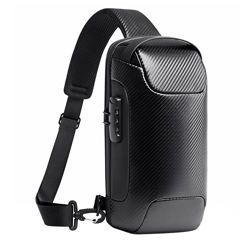 Carbon Fiber Anti Theft Waterproof Crossbody Chest Bag For Men & Women 34 X 18 X 10Cm - Grey
