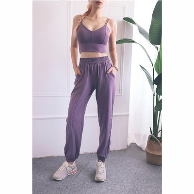 High Waist Drawstring Fitness Pants Black Size L - Water Moss Colour L