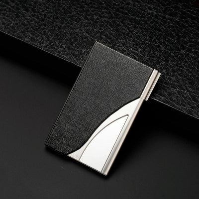 Stainless Steel Business Card Case Large Capacity - Litchi Orange