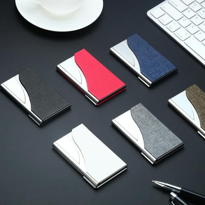 Stainless Steel Business Card Case Large Capacity - Litchi Orange