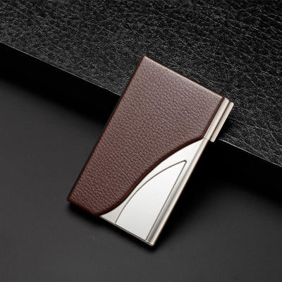 Stainless Steel Business Card Case Large Capacity - Litchi Orange