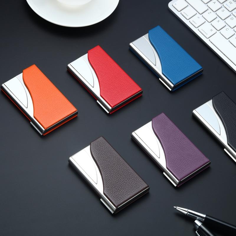 Stainless Steel Business Card Case Large Capacity - Litchi Orange