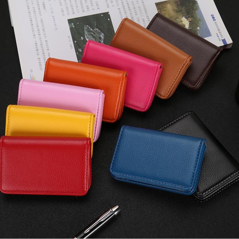 Stainless Steel Magnetic Business Card Holder Pu Leather Case - Orange