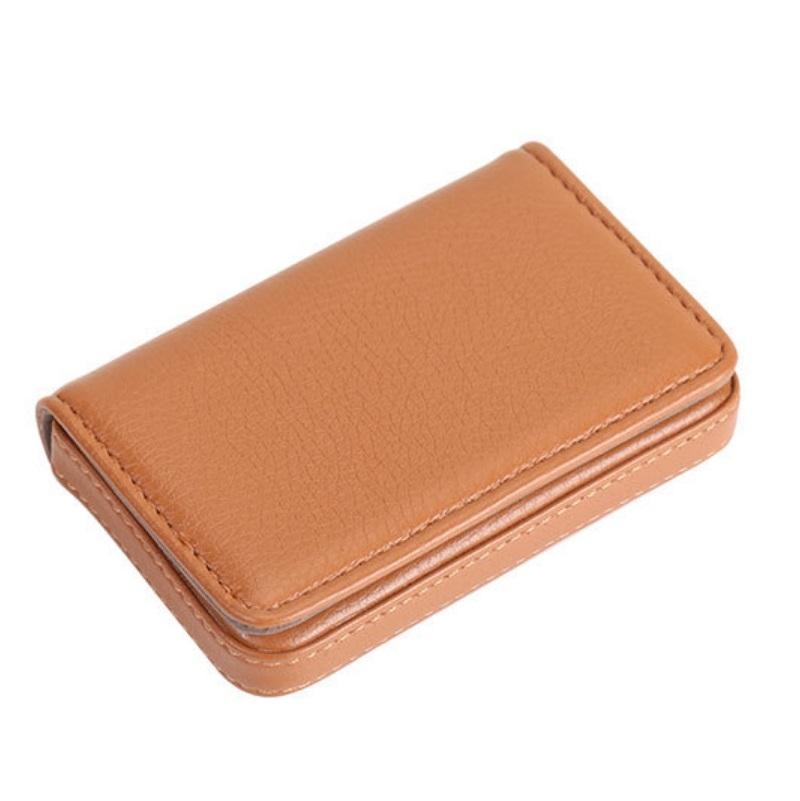 Stainless Steel Magnetic Business Card Holder Pu Leather Case - Orange