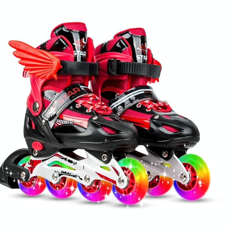 Adjustable Kids Roller Skates Set - Single Flash Wheels - Size s - Gold