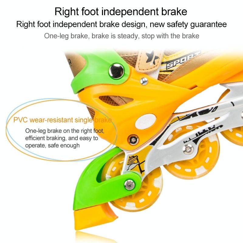 Adjustable Kids Roller Skates Set - Single Flash Wheels - Size s - Gold