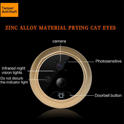 2.4 Screen 2.0Mp Security Camera With Night Vision And Video Recording - No Disturb Peephole Viewer - Gold