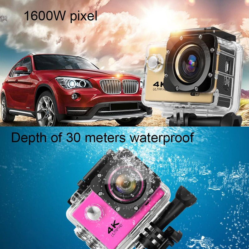 170 Degree Wide Angle Wifi Action Camera with Waterproof Case - Supports 64gb Micro Sd - Gold