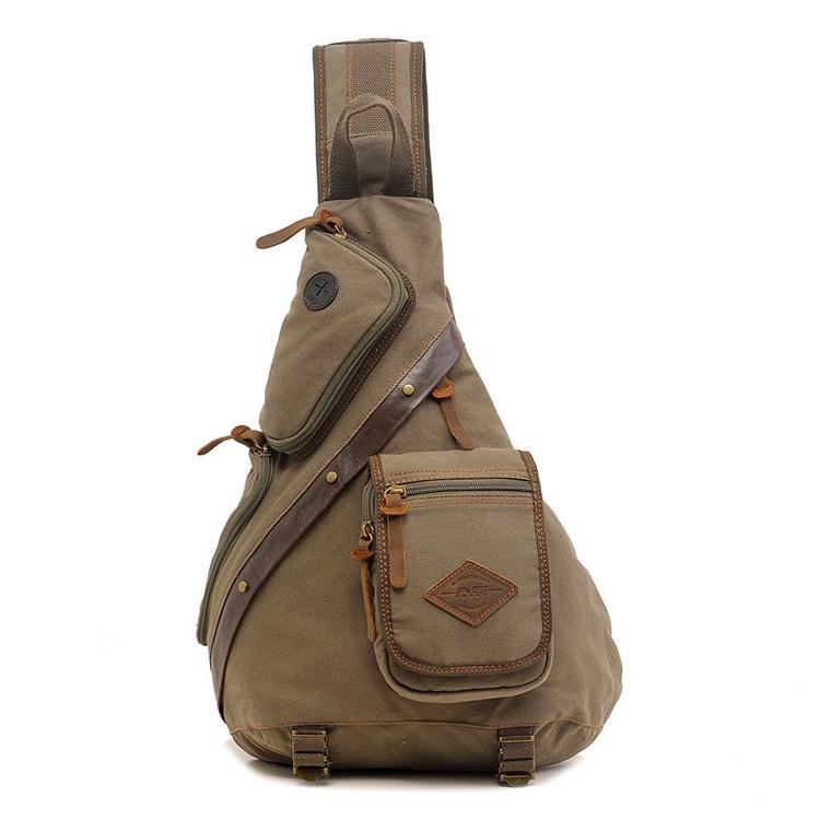 Multi Function Canvas Chest Bag Shoulder Messenger Crossby Bag - Khaki