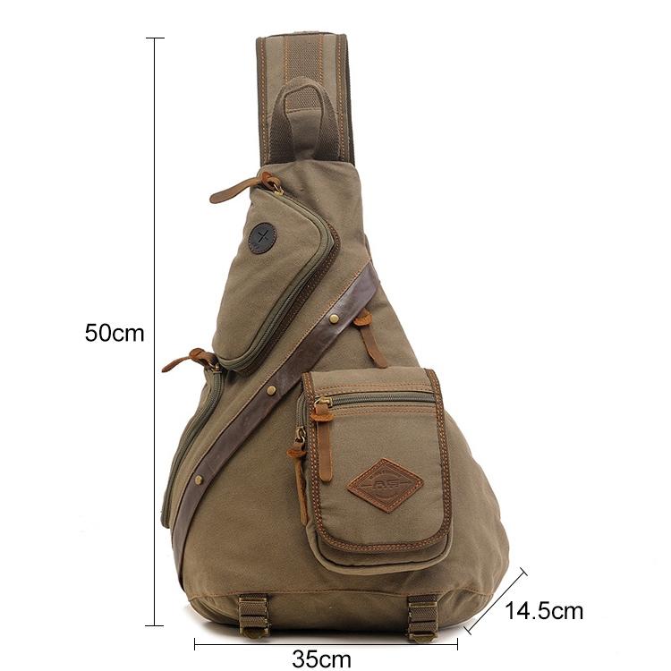 Multi Function Canvas Chest Bag Shoulder Messenger Crossby Bag - Khaki