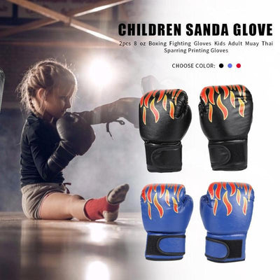 Adult Flame Pattern Pu Leather Boxing Gloves - Fitness - Blue