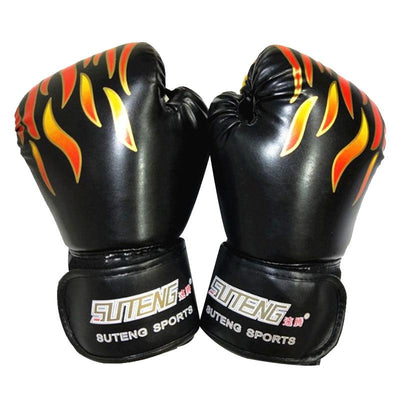 Adult Flame Pattern Pu Leather Boxing Gloves - Fitness - Blue