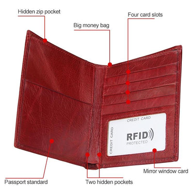 Leather Rfid Passport Wallet - Multi-function - Blue