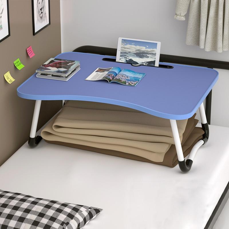 Adjustable Folding Laptop Desk with Non-slip Legs and Card Slot - Dark Blue