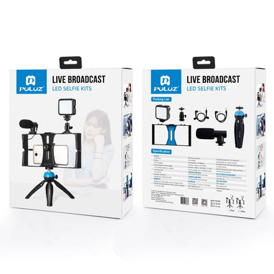 Vlogging Live Broadcast Kit With Led Fill Light Microphone Tripod Mount & Cold Shoe Head - Blue