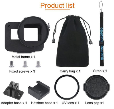 Aluminum Protective Cage with Insurance Frame and 52mm Uv Lens for Gopro Hero7 / 6 / 5 - Blue