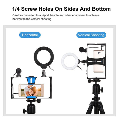 3-In-1 Vlogging Kit With Smartphone Rig Microphone And Led Ring Light - Blue