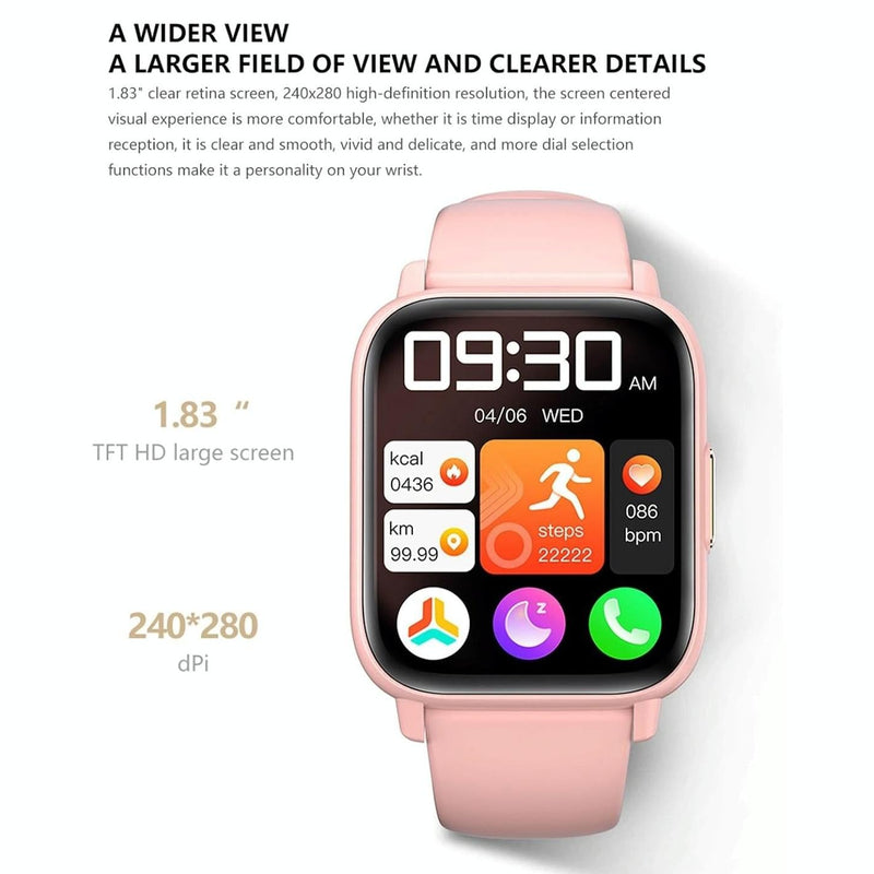 1.83 Inch Ip68 Waterproof Smart Watch Support Body Temperature Monitoring / Heart Rate / Blood Oxygen / Blood Pressure Monitoring - Blue