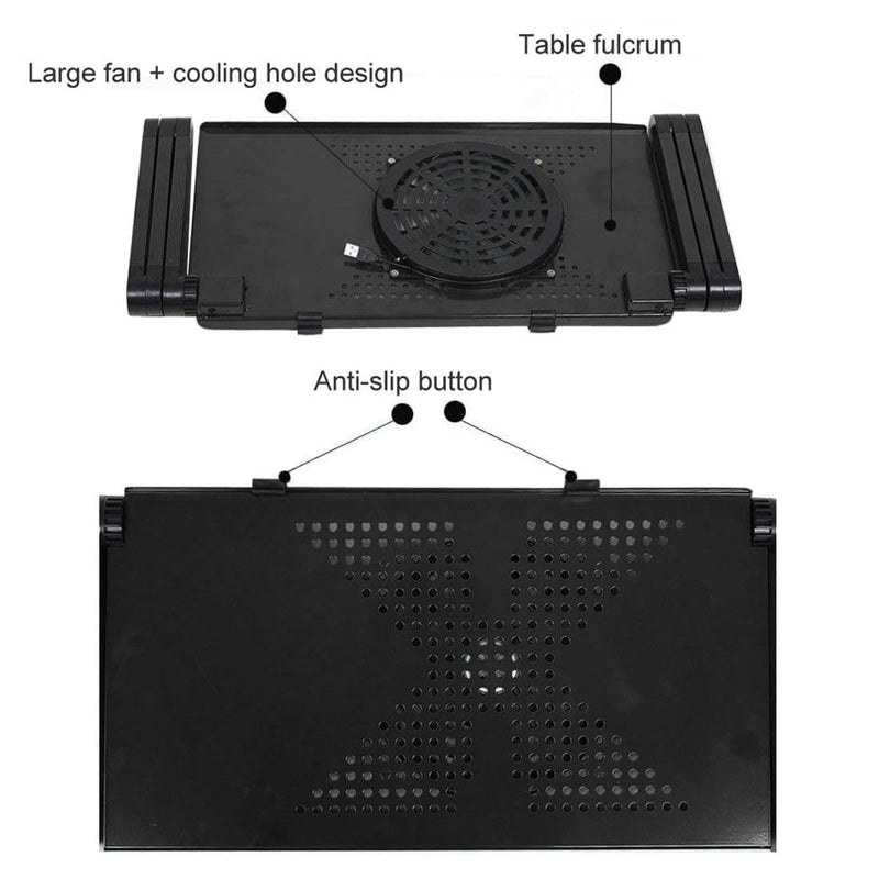 Adjustable Foldable Laptop Stand With Fans & Mouse Pad - Portable Aluminum Alloy - Magenta