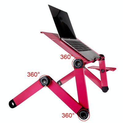 Adjustable Foldable Laptop Stand With Fans & Mouse Pad - Portable Aluminum Alloy - Magenta