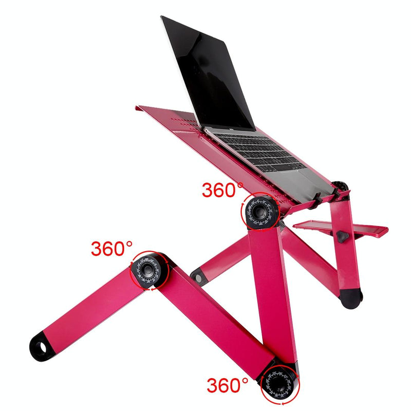 Adjustable Foldable Laptop Stand With Fans & Mouse Pad - Portable Aluminum Alloy - Magenta