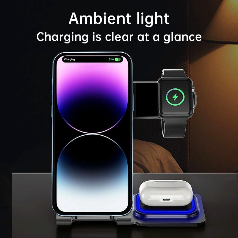 15W 3 In 1 Aluminum Wireless Charger - Purple