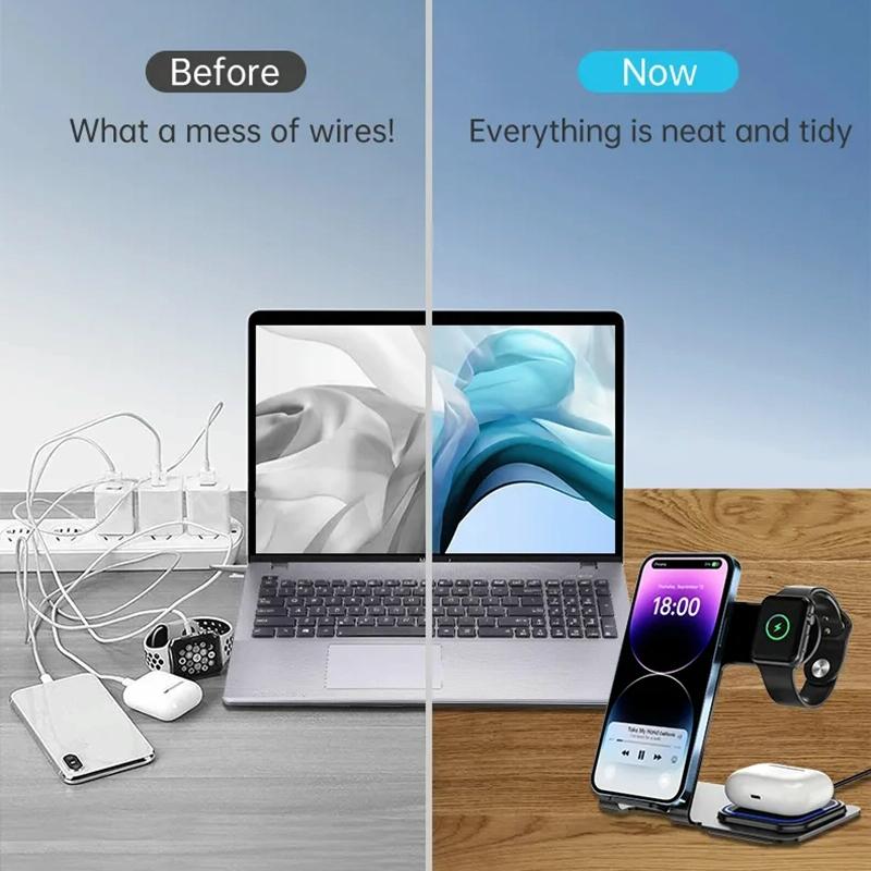 15W 3 In 1 Aluminum Wireless Charger - Purple