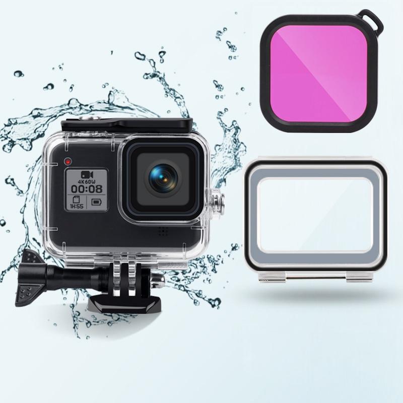 Waterproof Case for Gopro Hero8 with Touch Back Cover and Colour Lens Filter - 45m - Purple