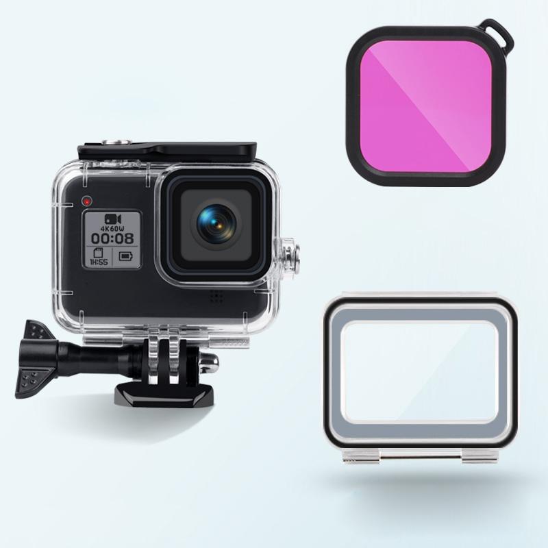 Waterproof Case for Gopro Hero8 with Touch Back Cover and Colour Lens Filter - 45m - Purple
