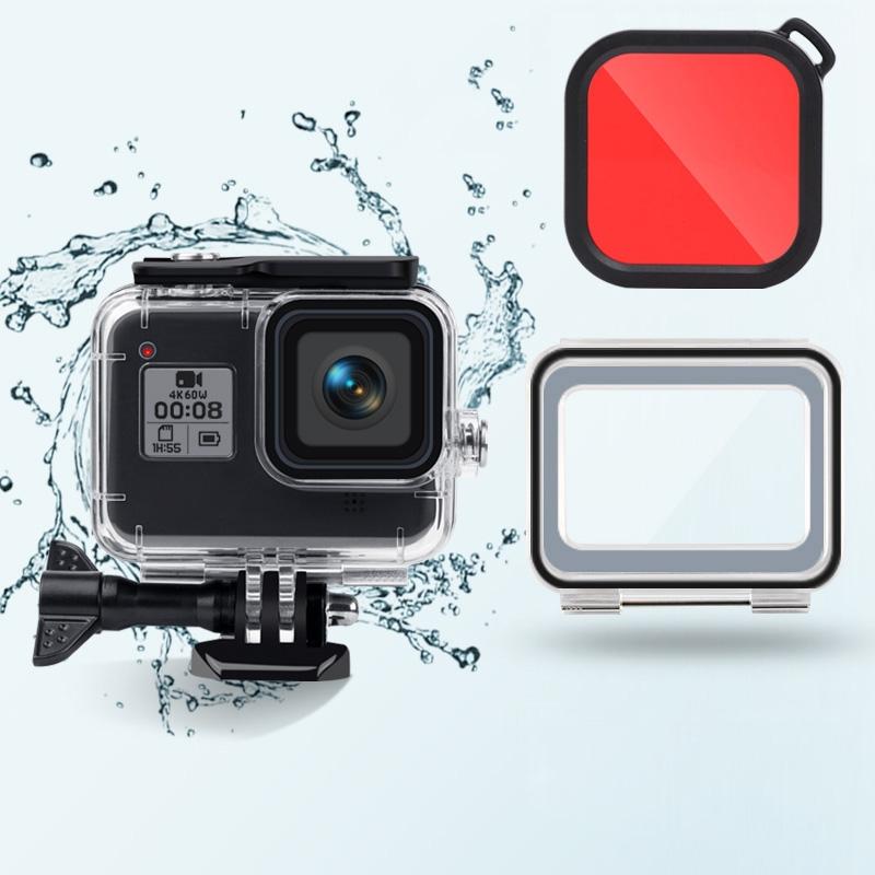 Waterproof Case for Gopro Hero8 with Touch Back Cover and Colour Lens Filter - 45m - Purple