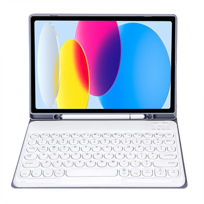 2022 Ipad 10.9 Bluetooth Keyboard Leather Case With Pen Slot - Lambskin Texture - Purple