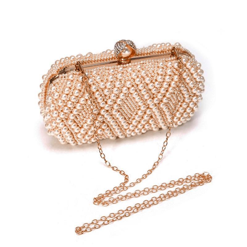Party Pearl Handbag Women Fashion Crossbody For Banquets & Events - Beige