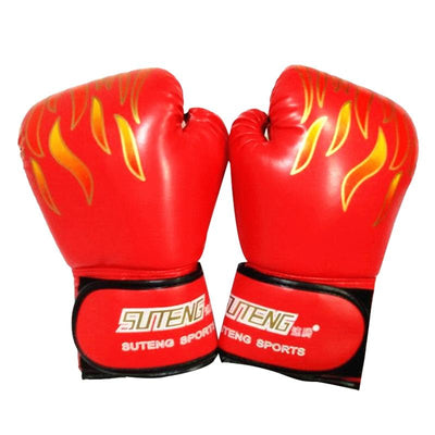 Adult Flame Pattern Pu Leather Boxing Gloves - Fitness - Red
