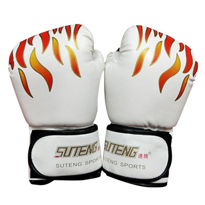 Adult Flame Pattern Pu Leather Boxing Gloves - Fitness - Red