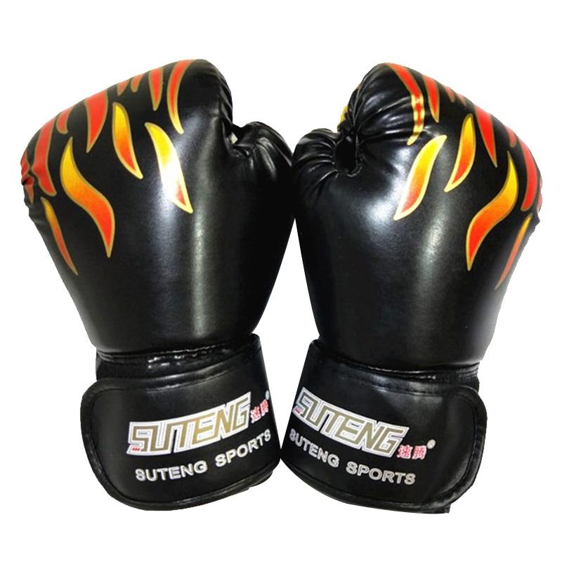 Adult Flame Pattern Pu Leather Boxing Gloves - Fitness - Red