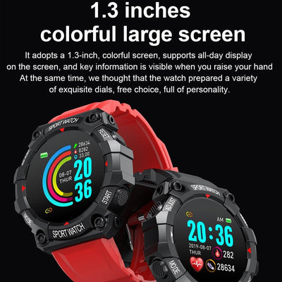1.3 Inch Colour Round Screen Sport Smart Watch Support Heart Rate / Multi-Sports Mode - Red