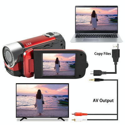 16Mp Hd Digital Camera With 16X Zoom For Home And Travel - Red