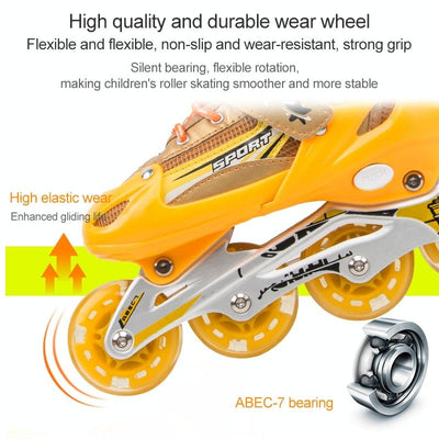 Adjustable Kids Roller Skates Set - Single Flash Wheels - Size S - Red