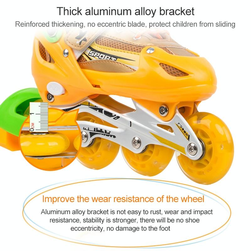 Adjustable Kids Roller Skates Set - Single Flash Wheels - Size S - Red