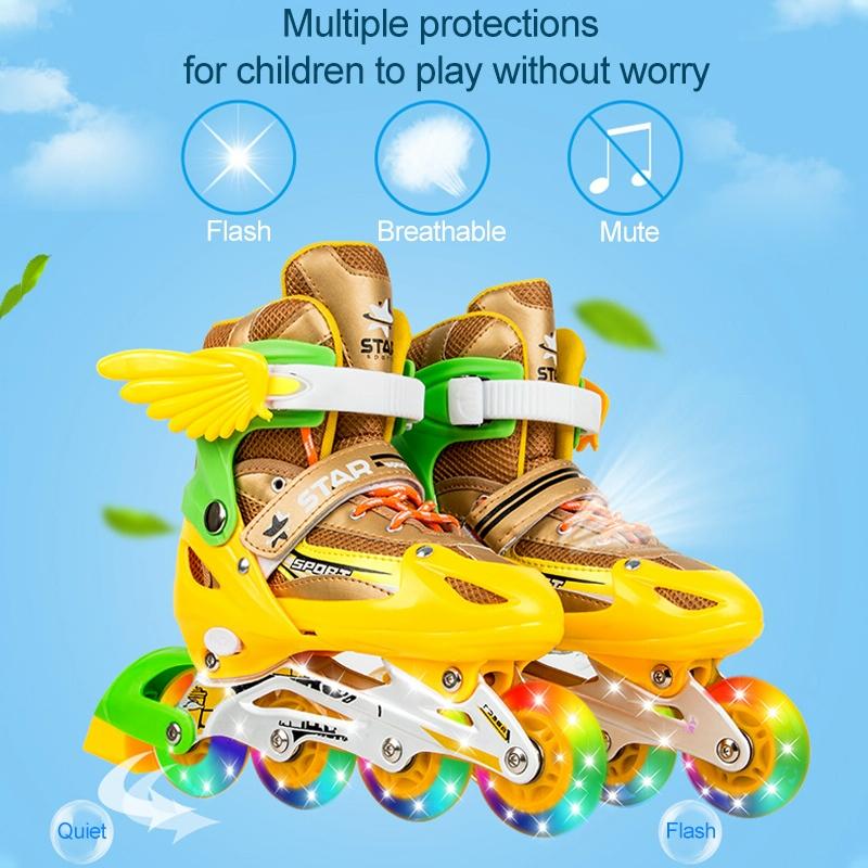 Adjustable Kids Roller Skates Set - Single Flash Wheels - Size S - Red