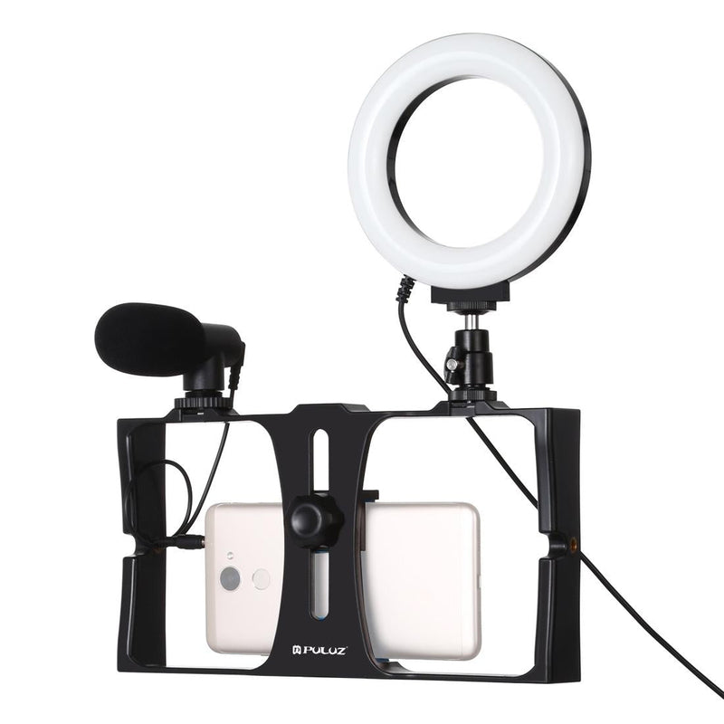 3-In-1 Vlogging Kit With Smartphone Rig Microphone And Led Ring Light - Red