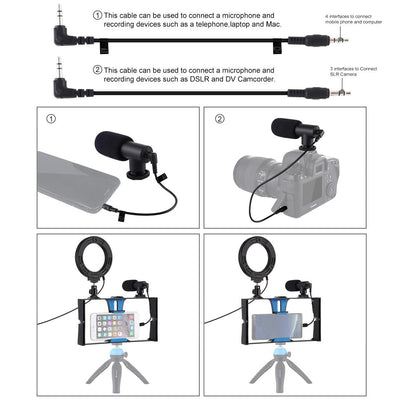3-In-1 Vlogging Kit With Smartphone Rig Microphone And Led Ring Light - Red