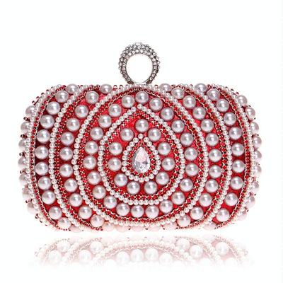 Stylish Pearl Handbag for Fashion Banquets and Parties - Red