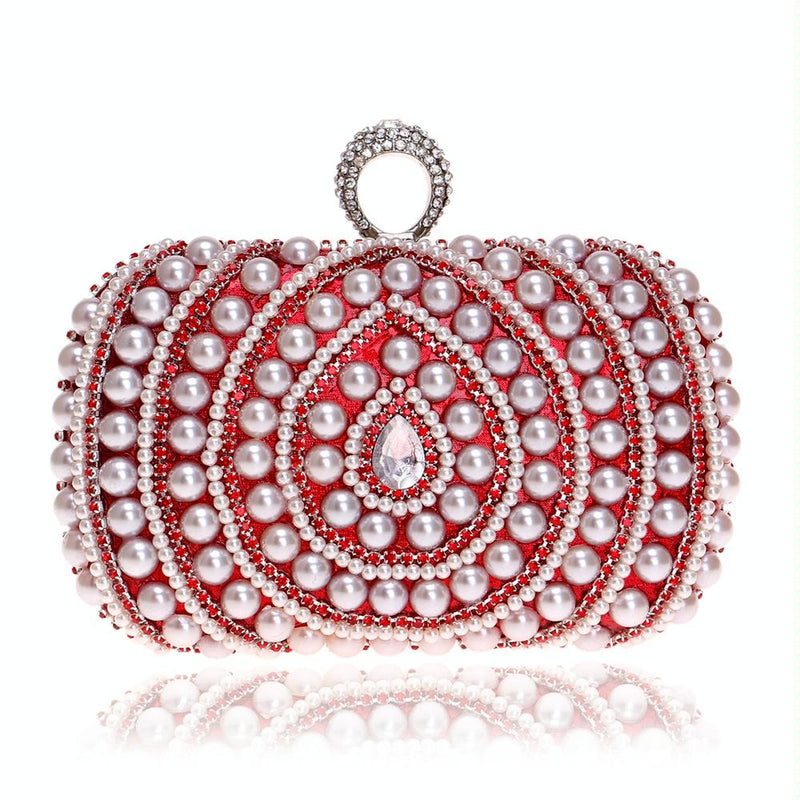 Stylish Pearl Handbag for Fashion Banquets and Parties - Red