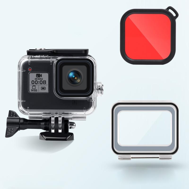Waterproof Case for Gopro Hero8 with Touch Back Cover and Colour Lens Filter - 45m - Red