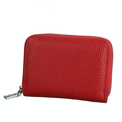 Anti-magnetic Rfid Leather Zip Wallet - Zipper Closure - Red