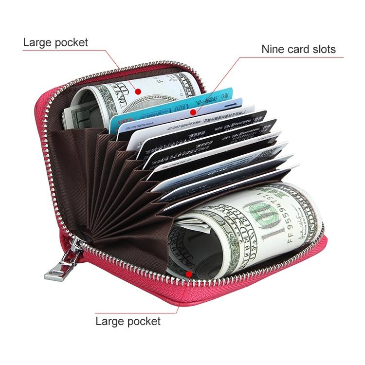 Anti-magnetic Rfid Leather Zip Wallet - Zipper Closure - Red