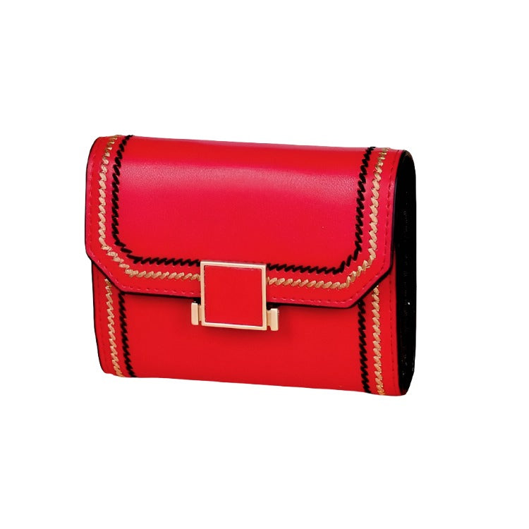 Snap Button Rfid Leather Wallet - Compact Design - Red