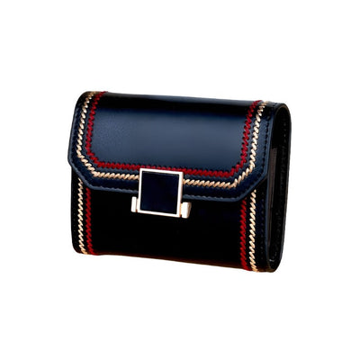 Snap Button Rfid Leather Wallet - Compact Design - Red