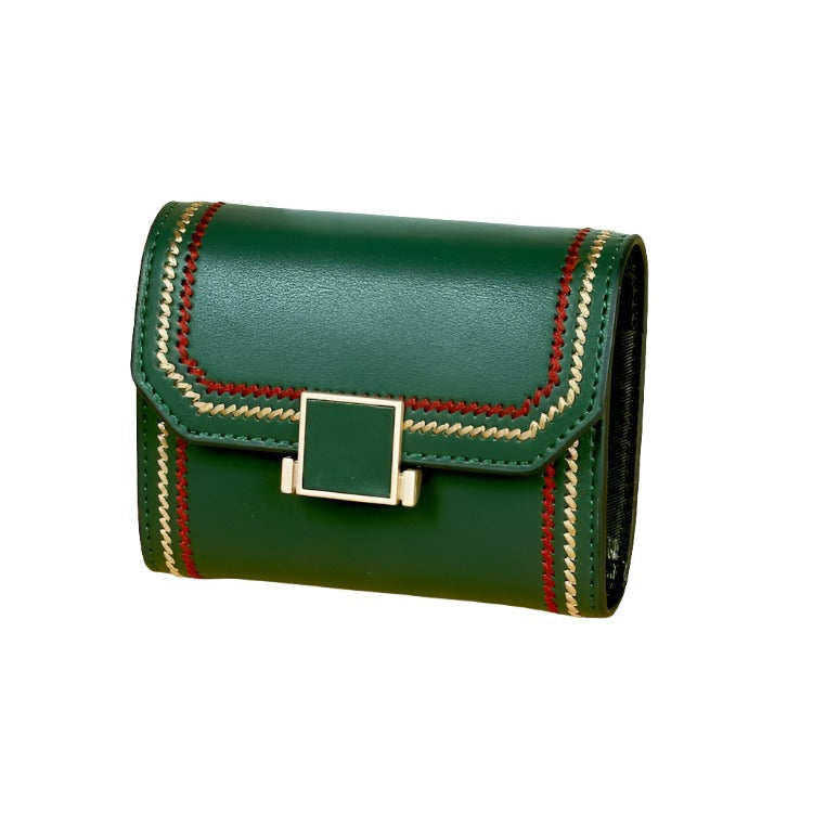 Snap Button Rfid Leather Wallet - Compact Design - Red